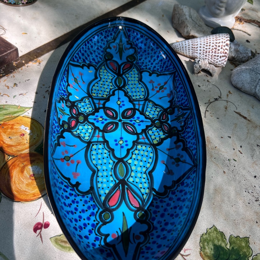 Elegant Calming Blue Hand painted oval dish platter